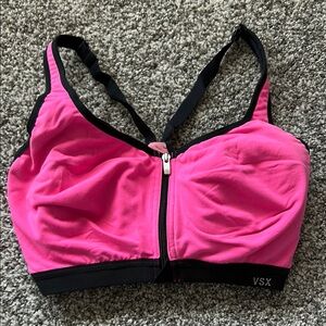VSX Pink and Black Sports Bra with Front Zipper - 32 DD